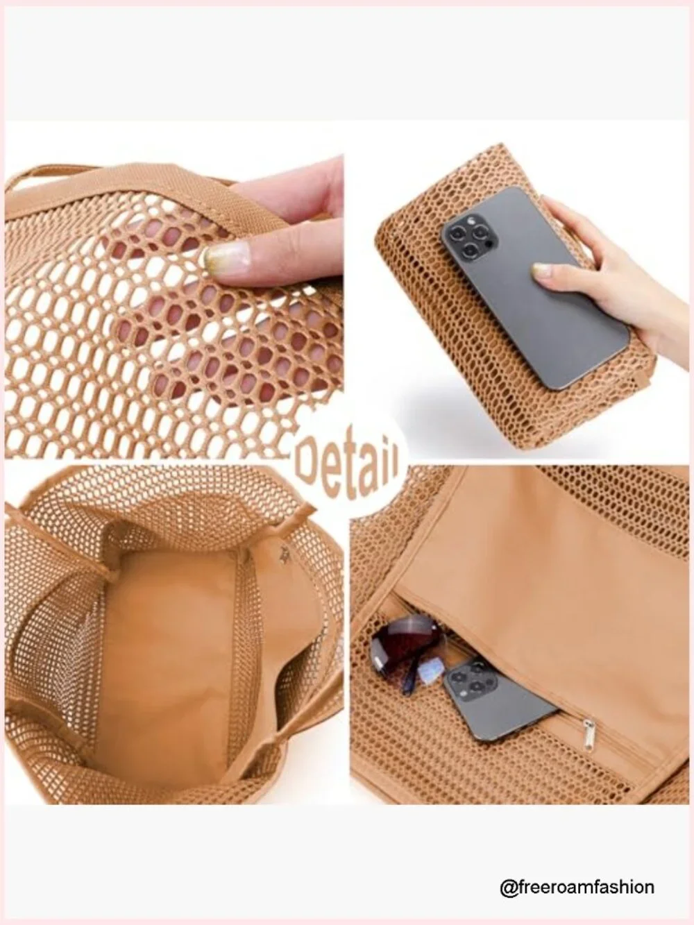 Foldable Nylon Mesh Tote Bag Hobo 23L Capacity Beach Vacation Shoulder Bag